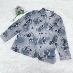 【美品】デミジェンヌ 花柄 シアー ブラウス グレー 昭和レトロ ラインストーン