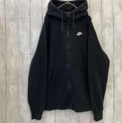 ナイキ NIKE 刺繍ロゴジップアップスウェットパーカー 黒 L アメリカ古着