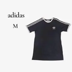 【adidas】トレフォイルTシャツM 黒 三本ラインスポーツ人気