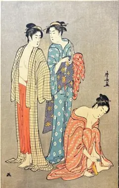 美品】浮世絵 『青楼美撰合 初買座敷之図』 ちりめん浮世絵 美人画