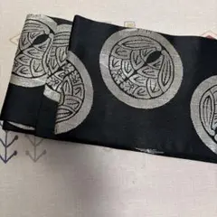 黒地 銀色模様 半幅帯