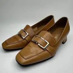 DIANAダイアナ 22cm 茶 ローファーパンプス スクエアトゥ バックル付き