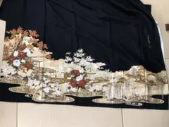 特選 加賀友禅 金津五雄 黒留袖 仮絵羽 未仕立て品 正絹 八掛付き B025 