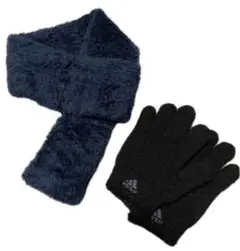 小学生 adidas アディダス 手袋 マフラー セット 無地 黒 紺 サッカー