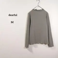 dearful　カットソー　長袖　ヒラヒラ　かわいい　薄いカーキ　レディース