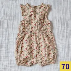 プチバトー　12m/74cm　70　フリル小花柄ロンパース　ノースリーブ　465