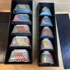 美濃焼 幸泉窯 染錦祥瑞幾何模様 ご飯茶碗10個セット 木製収納箱付きのサムネイル