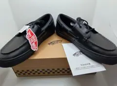 新品VANSモカシンデッキシューズ本革レザー黒ブラック28.0cm