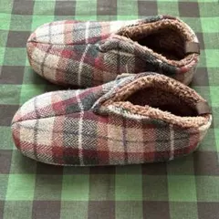 【新品】　ボアスリッパ　チェック　赤　　スリッパ　ブーツ　室内履き　ボアブーツ