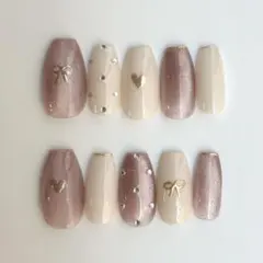 サイズオーダー　ネイルチップ　マグネット　韓国風　ワンホン　ちゅるん　フレンチ