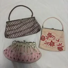 ビーズバッグ　３点セット　ピンク　和装バッグ　着物