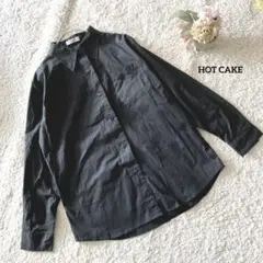 HOT CAKE 長袖シャツ M ブラック シンプル フルボタン 綿ポリ