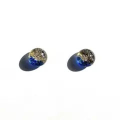 琉球ガラス　ピアス　泡ガラス　青　ツートンカラー　3