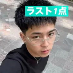 リムレスメガネ 伊達眼鏡 シルバー 虎 クリア お洒落 かつきくん Y2K 韓国