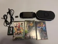 PSP本体 + ソフト3本 + 充電器 + ケース + メモリーカード