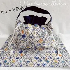 ネイビーｘモロッカン♡ワンハンドル　お弁当バッグ　お弁当袋　持ち手　レディース
