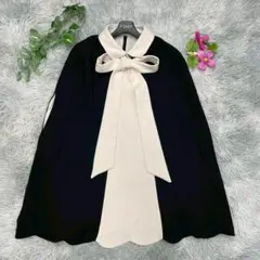【バースデーバッシュ】(M)極美リボンボウタイ付バイカラーケープ風ポンチョ黒白のサムネイル