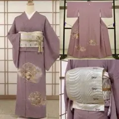限定値下げ　色留袖　袋帯　４点フルセット　紫　扇面吉祥花鳥文　入学式 結婚式