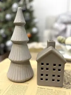 クリスマスツリーと家の置物セット