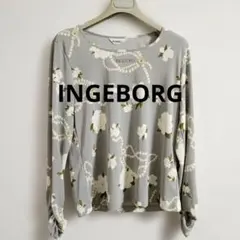 INGEBORG 花柄長袖シャツ グレー　9号　トップス　カットソー