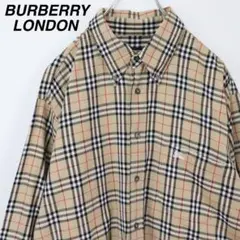 【大人気】バーバリーロンドン BDシャツ ノバチェック柄 刺繍ロゴ ベージュ M