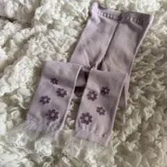 花柄 レース付きレギンス パープル 100-110cm