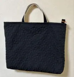 ハンドメイド黒いキルティングレッスンバックトートバッグ