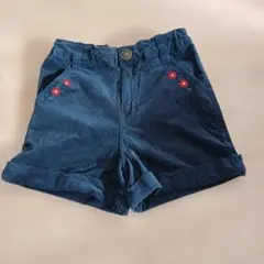 ネイビー コーデュロイ 刺繍 ハーフパンツ