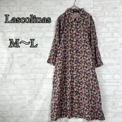 【ラスコリナス】ピンク 花柄 シャツワンピース M〜L はんぱ丈 a2878