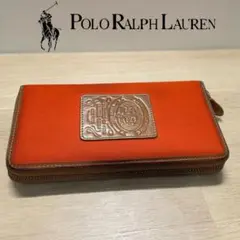 POLO RALPH LAUREN /ラウンドファスナー 長財布 オレンジ×茶色