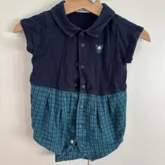 familiar ロンパース 60 ネイビー・グリーンチェック