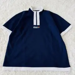 ベネトン Tシャツ ハーフジップ ロゴ刺繍 L（A291）