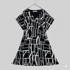 トゥエンティワンステージ【L】ワンピース 幾何学柄 ストレッチ 裏地付き 白黒