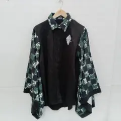 9.13◎S753◎ニーア◎カジュアルシャツ◎ブラック×グリーン◎F