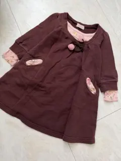 シャーリーテンプル　ダークブラウン 長袖ワンピース ポケット付き