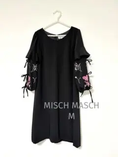 MISCH MASCH ミッシュマッシュ 花柄 刺繍 リボン 黒 ワンピース Mのサムネイル