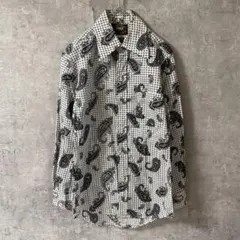 千鳥柄シャツ　ペイズリー柄シャツ　ヴィンテージ　長袖　コットン　Mサイズ