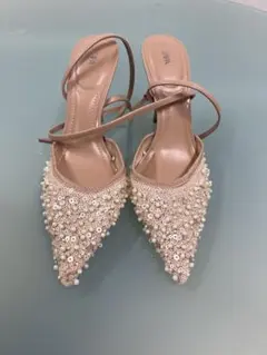 ZARA ベージュ ビーズ装飾 ハイヒール　サイズ38