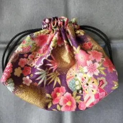 ♣ちりめん風和花柄　巾着袋♣
