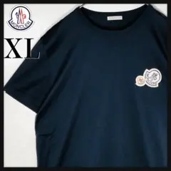 【美品】モンクレール ダブル刺繍ロゴ 胸ワッペンロゴ 半袖Tシャツ XLサイズ