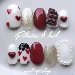 189　現品　バレンタインネイル　ネイルチップ　ハートネイル　チョコ　ぷっくり