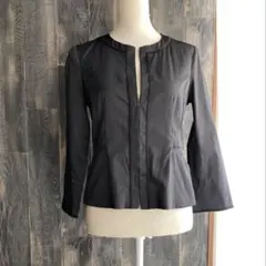 NEWYORKER ジャケット ノーカラー ショート丈 サテン生地 ブラック 黒