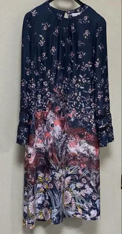 marks & spencer ネイビー花柄ワンピース長袖