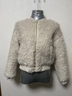 ベージュ/カーキ　ファーリバーシブルブルゾン(プードル)