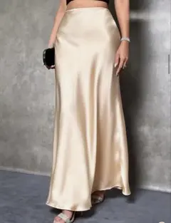 値下げ❗️エレガント ロング サテン スカート L アプリコット