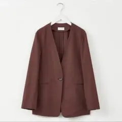 PLST レーヨンリネンストレッチカラーレスジャケット ブラウン　Sサイズ