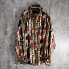 日本製 CORCOVADE 総柄シャツ L 幾何学 アート柄 レトロ 長袖