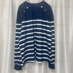 シーイン ボーダー 長袖 トップス マリン風 金ボタン ネイビー M
