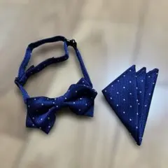 新品未使用☆コムサイズム　紺　ドット柄　蝶ネクタイ＆ポケットチーフセットF