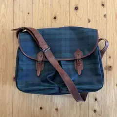 ポロラルフローレン ブラックウォッチ柄メッセンジャーバッグ レザー切替